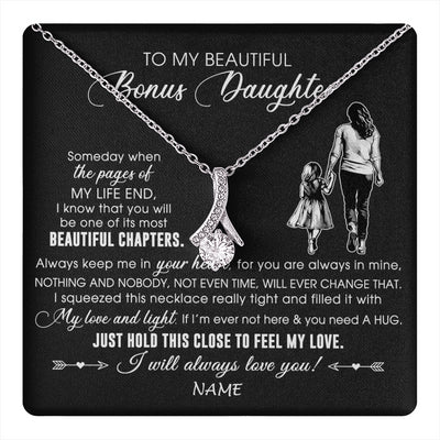 Alluring Beauty Necklace 14K White Gold Finish | 1 | Personalized To My Beautiful Bonus Daughter Necklace From Stepmom Always Love You Stepdaugher Birthday Graduation Christmas Customized Gift Box Message Card | teecentury