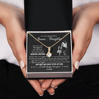 Alluring Beauty Necklace 18K Yellow Gold Finish | 2 | Personalized To My Beautiful Bonus Daughter Necklace From Stepmom Always Love You Stepdaugher Birthday Graduation Christmas Customized Gift Box Message Card | teecentury