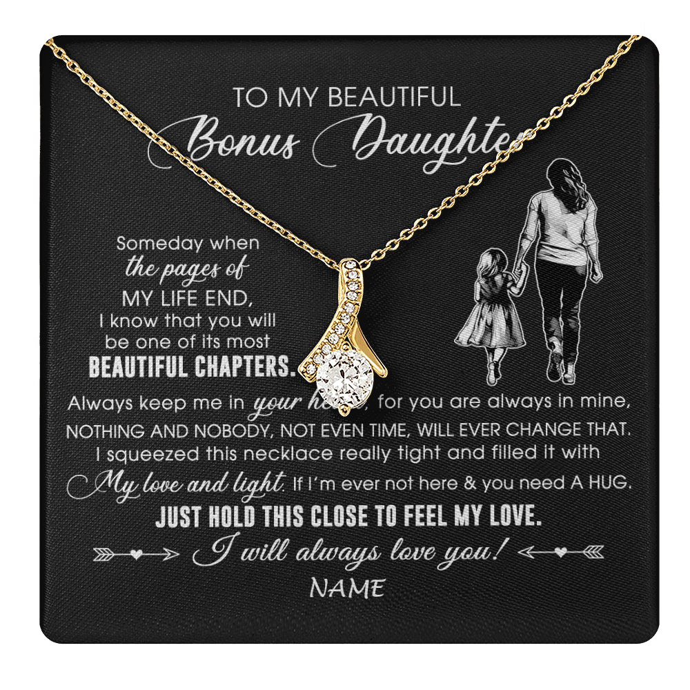 Alluring Beauty Necklace 18K Yellow Gold Finish | 1 | Personalized To My Beautiful Bonus Daughter Necklace From Stepmom Always Love You Stepdaugher Birthday Graduation Christmas Customized Gift Box Message Card | teecentury