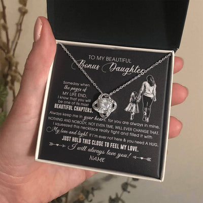Love Knot Necklace 14K White Gold Finish | 2 | Personalized To My Beautiful Bonus Daughter Necklace From Stepmom Always Love You Stepdaugher Birthday Graduation Christmas Customized Gift Box Message Card | teecentury