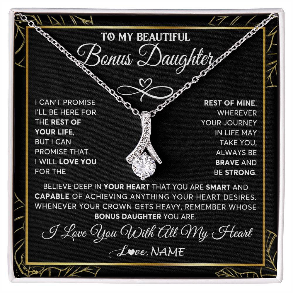 Alluring Beauty Necklace 14K White Gold Finish | 1 | Personalized To My Beautiful Bonus Daughter Necklace From Stepmom Crown Jewelry Gifts For Stepdaughter Birthday Graduation Christmas Gift Box Message Card | teecentury