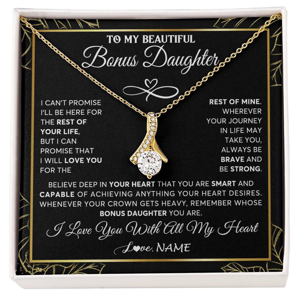 Alluring Beauty Necklace 18K Yellow Gold Finish | 1 | Personalized To My Beautiful Bonus Daughter Necklace From Stepmom Crown Jewelry Gifts For Stepdaughter Birthday Graduation Christmas Gift Box Message Card | teecentury