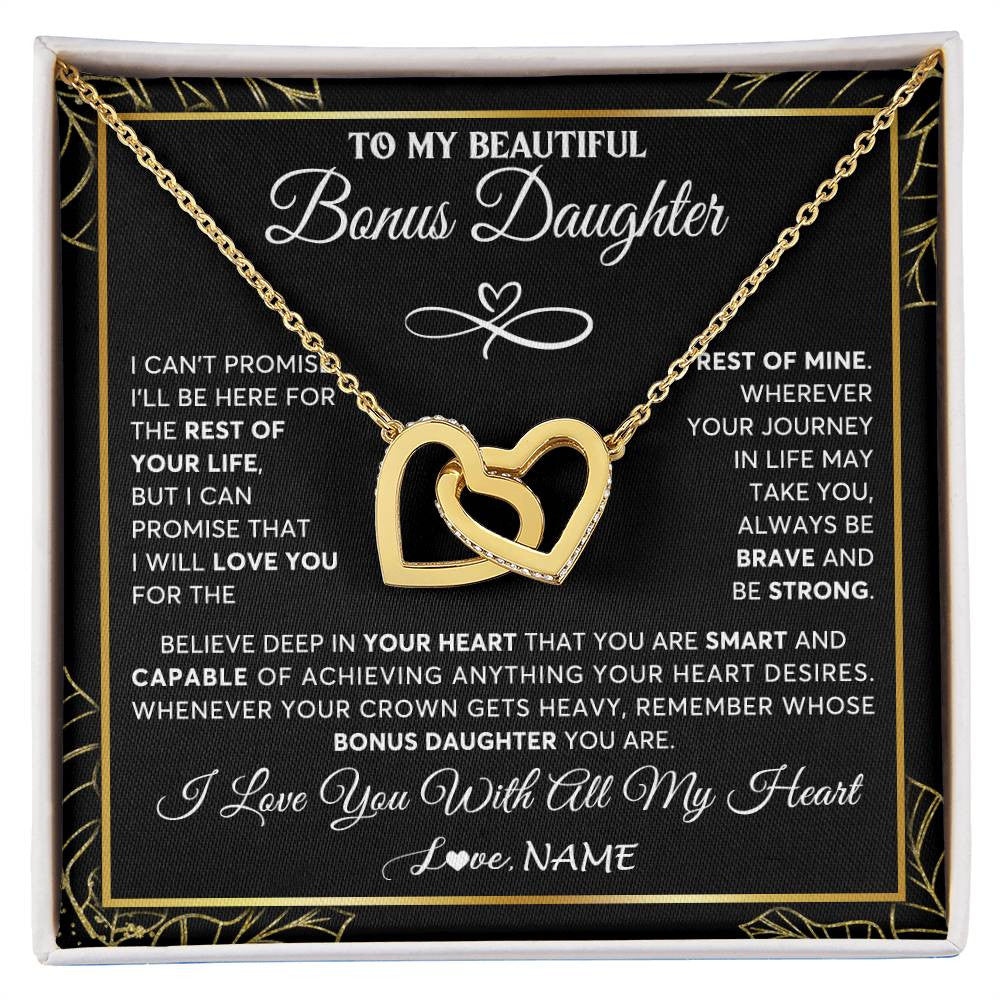 Interlocking Hearts Necklace 18K Yellow Gold Finish | 1 | Personalized To My Beautiful Bonus Daughter Necklace From Stepmom Crown Jewelry Gifts For Stepdaughter Birthday Graduation Christmas Gift Box Message Card | teecentury