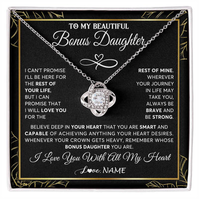 Love Knot Necklace 14K White Gold Finish | 1 | Personalized To My Beautiful Bonus Daughter Necklace From Stepmom Crown Jewelry Gifts For Stepdaughter Birthday Graduation Christmas Gift Box Message Card | teecentury