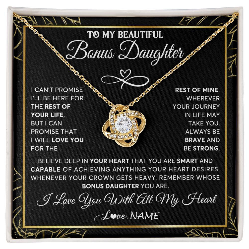 Love Knot Necklace 18K Yellow Gold Finish | 1 | Personalized To My Beautiful Bonus Daughter Necklace From Stepmom Crown Jewelry Gifts For Stepdaughter Birthday Graduation Christmas Gift Box Message Card | teecentury