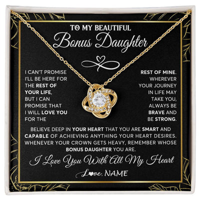 Love Knot Necklace 18K Yellow Gold Finish | 1 | Personalized To My Beautiful Bonus Daughter Necklace From Stepmom Crown Jewelry Gifts For Stepdaughter Birthday Graduation Christmas Gift Box Message Card | teecentury