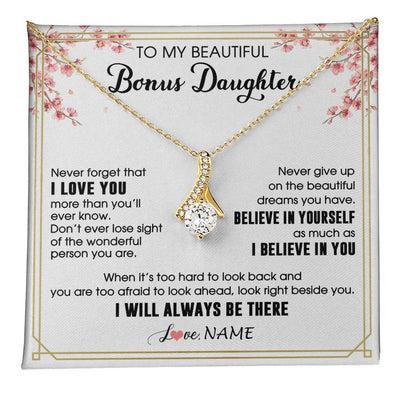 Alluring Beauty Necklace 18K Yellow Gold Finish | 1 | Personalized To My Beautiful Bonus Daughter Necklace From Stepmom Dad I Love You Believe In You Birthday Gifts Christmas Customized Gift Box Message Card | teecentury