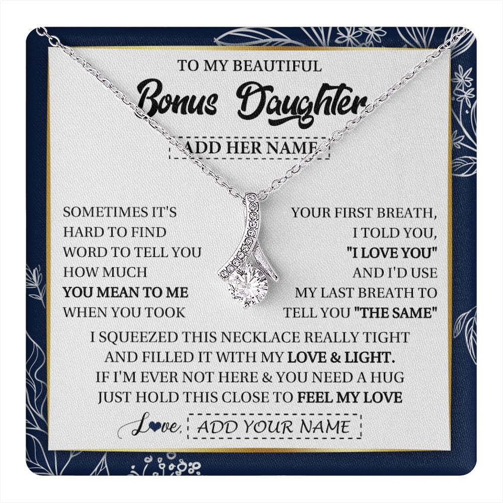 Alluring Beauty Necklace 14K White Gold Finish | 1 | Personalized To My Beautiful Bonus Daughter Necklace From Stepmom Feel My Love Valentines Gifts For Stepdaughter Birthday Christmas Gift Box Message Card | teecentury.myshopify