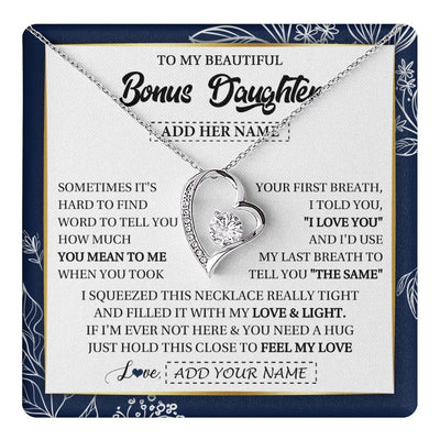 Forever Love Necklace 14K White Gold Finish | 1 | Personalized To My Beautiful Bonus Daughter Necklace From Stepmom Feel My Love Valentines Gifts For Stepdaughter Birthday Christmas Gift Box Message Card | teecentury.myshopify
