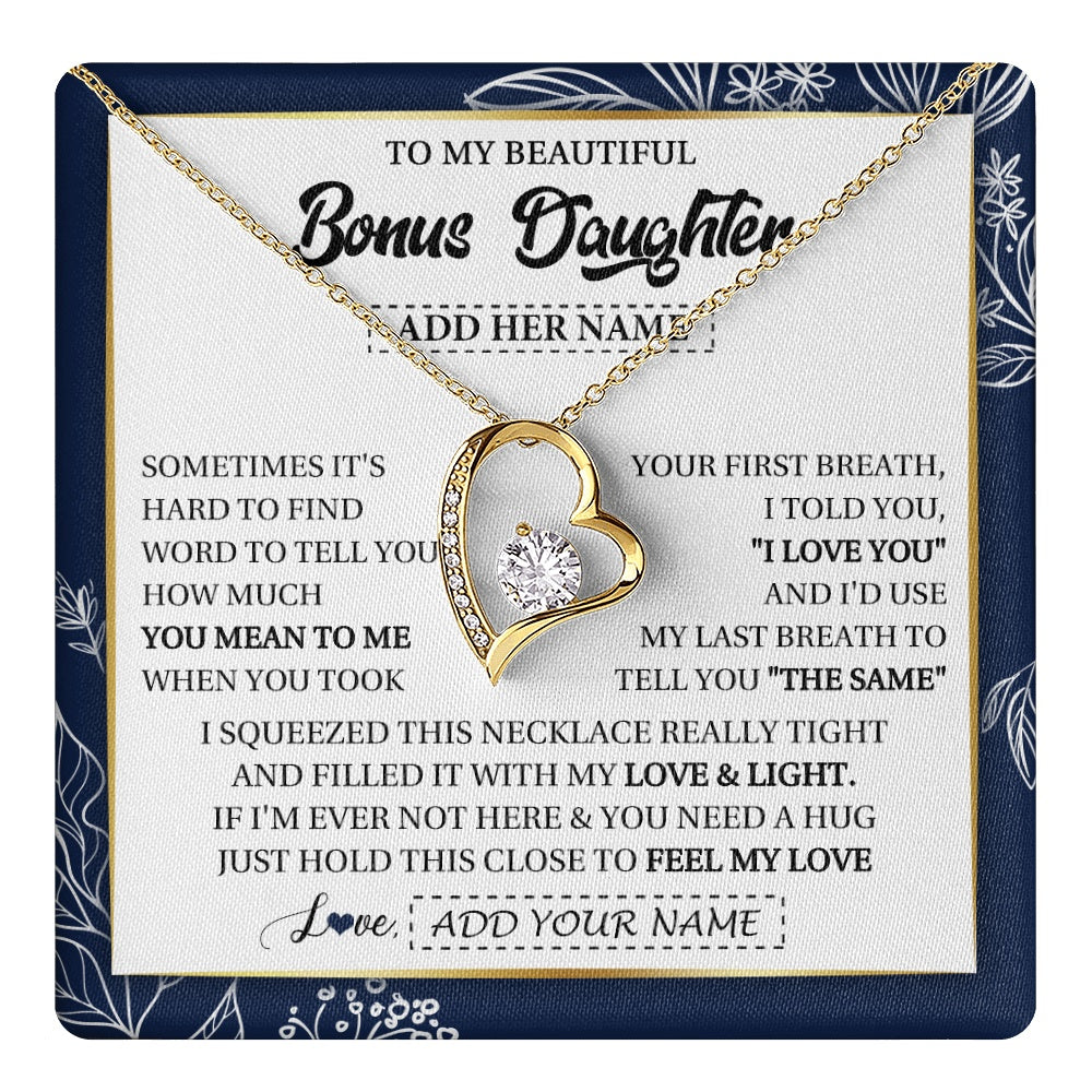 Forever Love Necklace 18K Yellow Gold Finish | 1 | Personalized To My Beautiful Bonus Daughter Necklace From Stepmom Feel My Love Valentines Gifts For Stepdaughter Birthday Christmas Gift Box Message Card | teecentury.myshopify