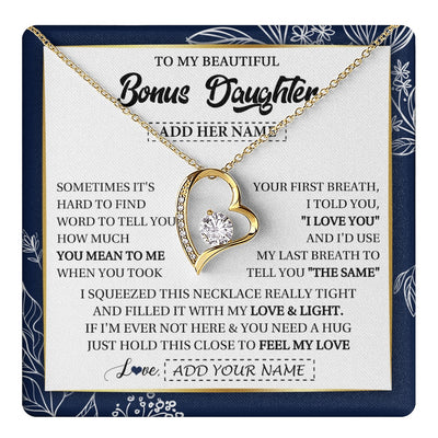 Forever Love Necklace 18K Yellow Gold Finish | 1 | Personalized To My Beautiful Bonus Daughter Necklace From Stepmom Feel My Love Valentines Gifts For Stepdaughter Birthday Christmas Gift Box Message Card | teecentury.myshopify