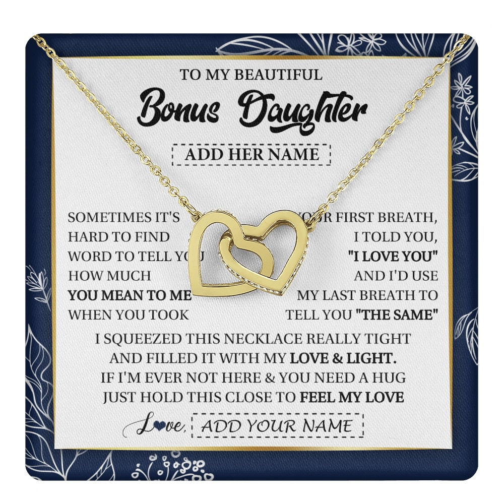Interlocking Hearts Necklace 18K Yellow Gold Finish | 1 | Personalized To My Beautiful Bonus Daughter Necklace From Stepmom Feel My Love Valentines Gifts For Stepdaughter Birthday Christmas Gift Box Message Card | teecentury.myshopify