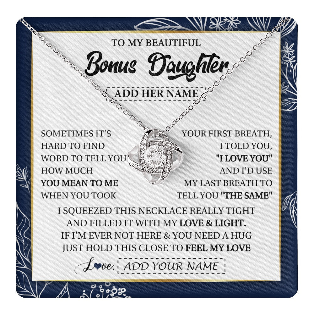 Love Knot Necklace 14K White Gold Finish | 1 | Personalized To My Beautiful Bonus Daughter Necklace From Stepmom Feel My Love Valentines Gifts For Stepdaughter Birthday Christmas Gift Box Message Card | teecentury.myshopify