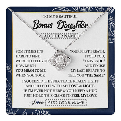 Love Knot Necklace 14K White Gold Finish | 1 | Personalized To My Beautiful Bonus Daughter Necklace From Stepmom Feel My Love Valentines Gifts For Stepdaughter Birthday Christmas Gift Box Message Card | teecentury.myshopify