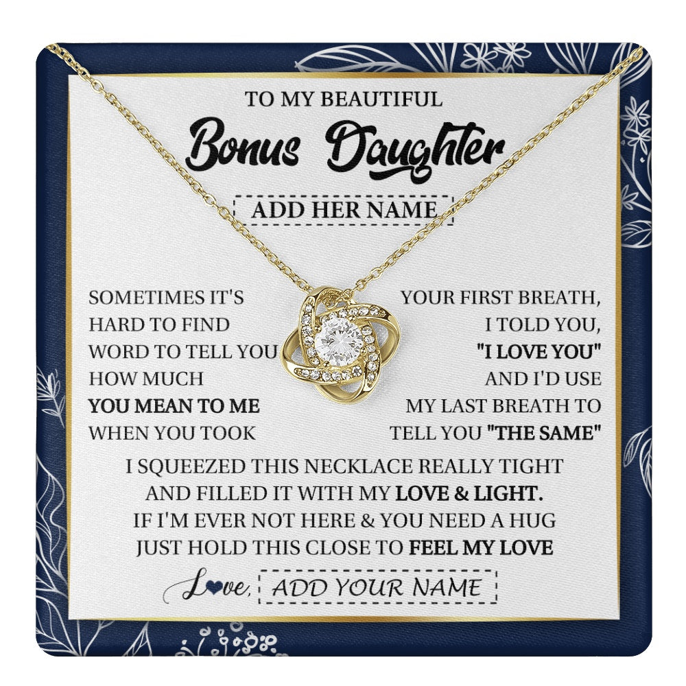 Love Knot Necklace 18K Yellow Gold Finish | 1 | Personalized To My Beautiful Bonus Daughter Necklace From Stepmom Feel My Love Valentines Gifts For Stepdaughter Birthday Christmas Gift Box Message Card | teecentury.myshopify