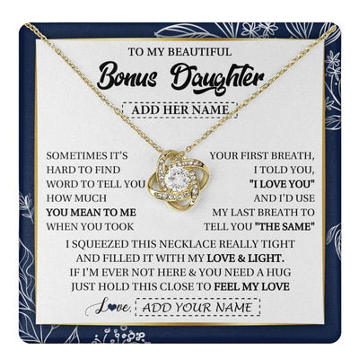 Love Knot Necklace 18K Yellow Gold Finish | 1 | Personalized To My Beautiful Bonus Daughter Necklace From Stepmom Feel My Love Valentines Gifts For Stepdaughter Birthday Christmas Gift Box Message Card | teecentury.myshopify