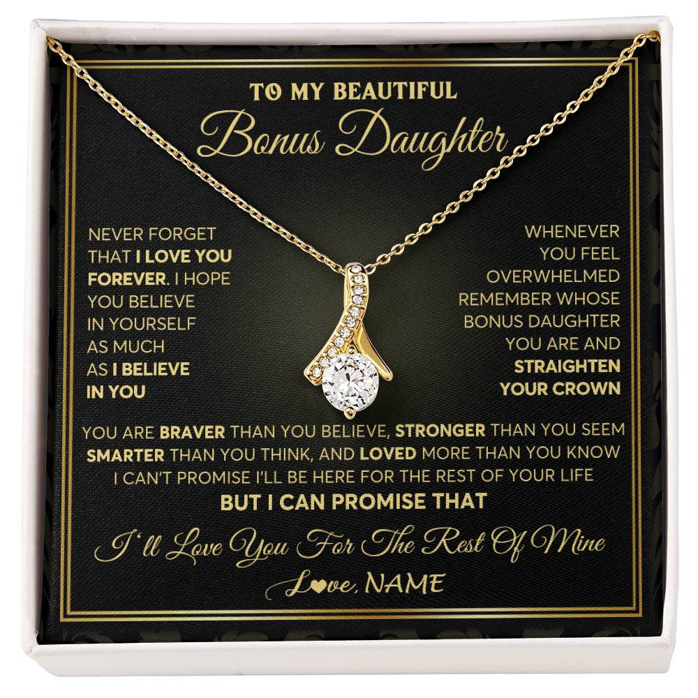 Alluring Beauty Necklace 18K Yellow Gold Finish | 1 | Personalized To My Beautiful Bonus Daughter Necklace From Stepmom I Love You Jewelry Gifts For Stepdaughter Birthday Graduation Christmas Gift Box Message Card | teecentury