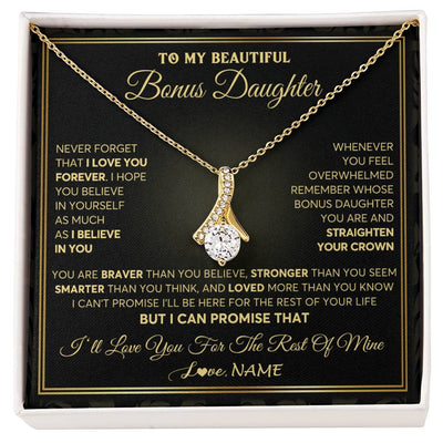 Alluring Beauty Necklace 18K Yellow Gold Finish | 1 | Personalized To My Beautiful Bonus Daughter Necklace From Stepmom I Love You Jewelry Gifts For Stepdaughter Birthday Graduation Christmas Gift Box Message Card | teecentury