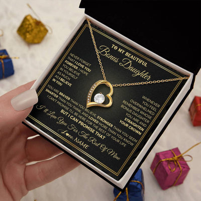 Forever Love Necklace 18K Yellow Gold Finish | 2 | Personalized To My Beautiful Bonus Daughter Necklace From Stepmom I Love You Jewelry Gifts For Stepdaughter Birthday Graduation Christmas Gift Box Message Card | teecentury