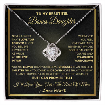 Love Knot Necklace 14K White Gold Finish | 1 | Personalized To My Beautiful Bonus Daughter Necklace From Stepmom I Love You Jewelry Gifts For Stepdaughter Birthday Graduation Christmas Gift Box Message Card | teecentury