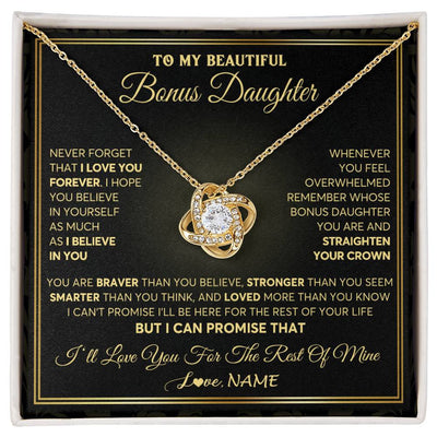 Love Knot Necklace 18K Yellow Gold Finish | 1 | Personalized To My Beautiful Bonus Daughter Necklace From Stepmom I Love You Jewelry Gifts For Stepdaughter Birthday Graduation Christmas Gift Box Message Card | teecentury