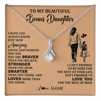 Alluring Beauty Necklace 14K White Gold Finish | 1 | Personalized To My Beautiful Bonus Daughter Necklace From Stepmom Promise To Love You Stepddaughter Birthday Jewelry Christmas Customized Gift Box Message Card | teecentury