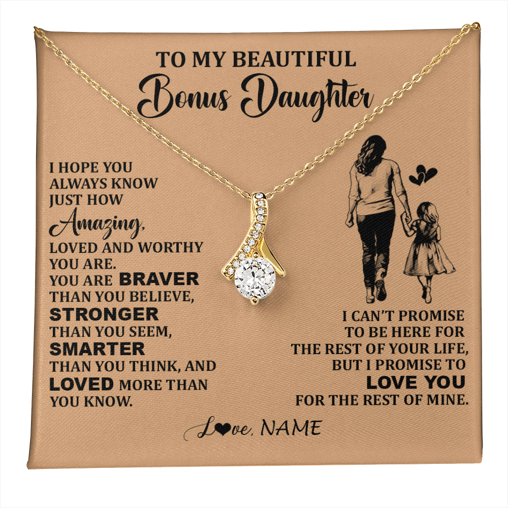 Alluring Beauty Necklace 18K Yellow Gold Finish | 1 | Personalized To My Beautiful Bonus Daughter Necklace From Stepmom Promise To Love You Stepddaughter Birthday Jewelry Christmas Customized Gift Box Message Card | teecentury