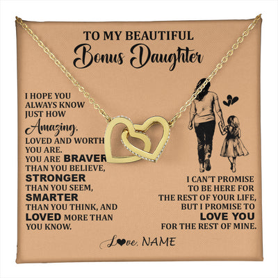 Interlocking Hearts Necklace 18K Yellow Gold Finish | 1 | Personalized To My Beautiful Bonus Daughter Necklace From Stepmom Promise To Love You Stepddaughter Birthday Jewelry Christmas Customized Gift Box Message Card | teecentury