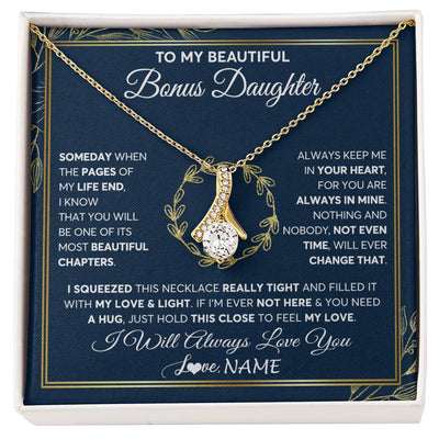 Alluring Beauty Necklace 18K Yellow Gold Finish | Personalized To My Beautiful Bonus Daughter Necklace From Stepmom Someday Stepdaughter Birthday Christmas Jewelry Charm Customized Gift Box Message Card | teecentury