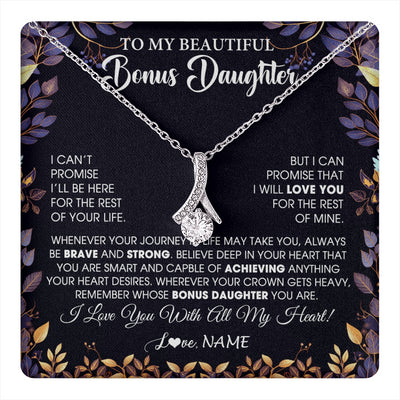 Alluring Beauty Necklace 14K White Gold Finish | 1 | Personalized To My Beautiful Bonus Daughter Necklace From Stepmom Stepdad Promise Necklace Birthday Gift For Stepddaughter Graduation Christmas Message Card | teecentury