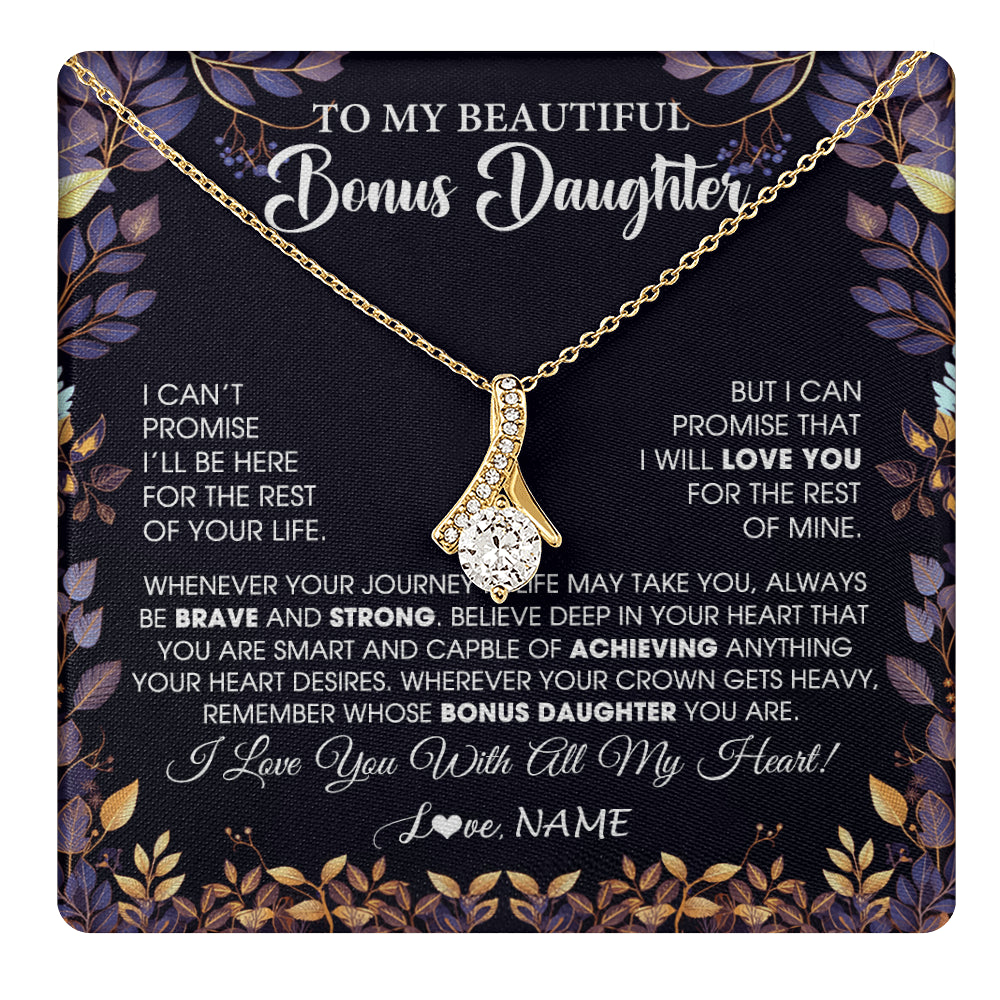 Alluring Beauty Necklace 18K Yellow Gold Finish | 1 | Personalized To My Beautiful Bonus Daughter Necklace From Stepmom Stepdad Promise Necklace Birthday Gift For Stepddaughter Graduation Christmas Message Card | teecentury