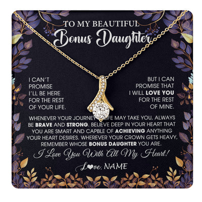 Alluring Beauty Necklace 18K Yellow Gold Finish | 1 | Personalized To My Beautiful Bonus Daughter Necklace From Stepmom Stepdad Promise Necklace Birthday Gift For Stepddaughter Graduation Christmas Message Card | teecentury