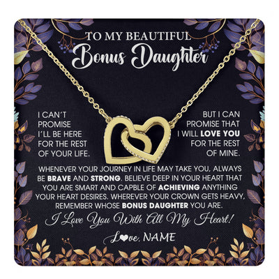 Interlocking Hearts Necklace 18K Yellow Gold Finish | 1 | Personalized To My Beautiful Bonus Daughter Necklace From Stepmom Stepdad Promise Necklace Birthday Gift For Stepddaughter Graduation Christmas Message Card | teecentury