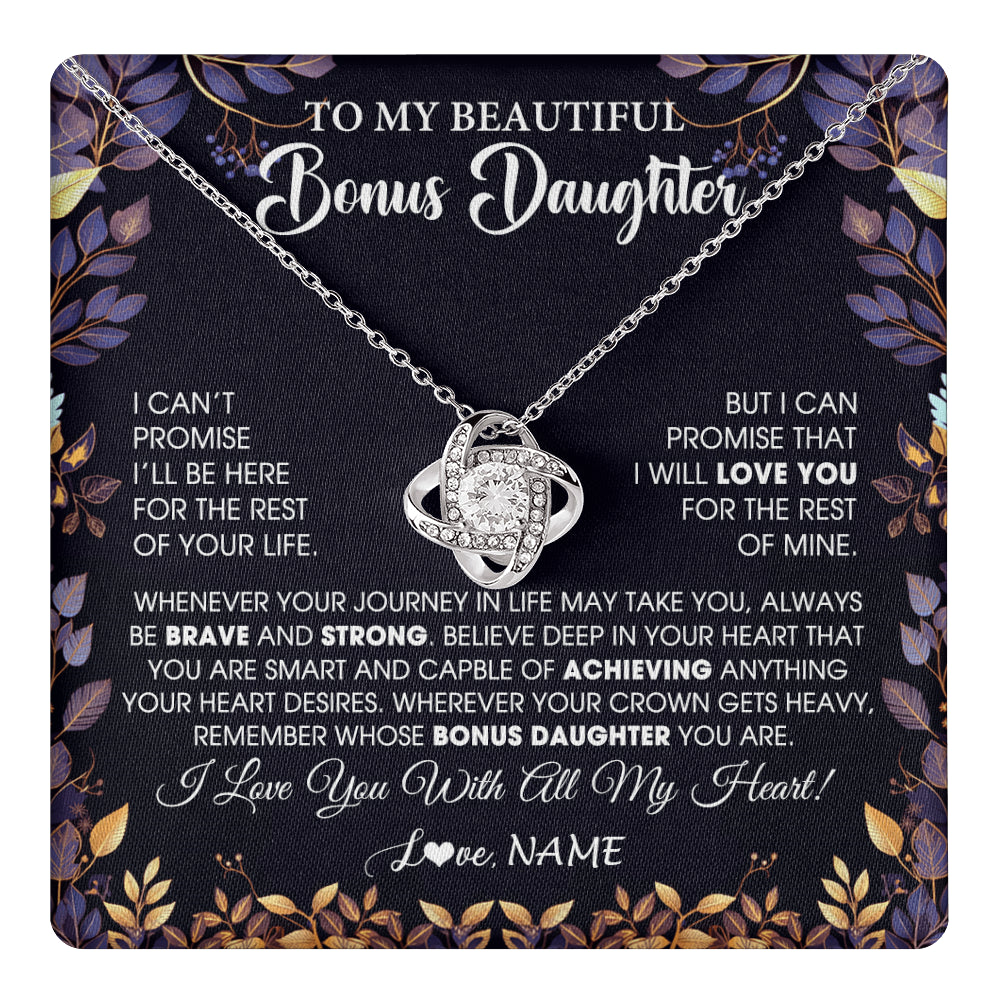 Love Knot Necklace 14K White Gold Finish | 1 | Personalized To My Beautiful Bonus Daughter Necklace From Stepmom Stepdad Promise Necklace Birthday Gift For Stepddaughter Graduation Christmas Message Card | teecentury