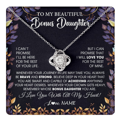 Love Knot Necklace 14K White Gold Finish | 1 | Personalized To My Beautiful Bonus Daughter Necklace From Stepmom Stepdad Promise Necklace Birthday Gift For Stepddaughter Graduation Christmas Message Card | teecentury