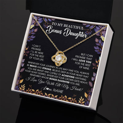 Love Knot Necklace 18K Yellow Gold Finish | 2 | Personalized To My Beautiful Bonus Daughter Necklace From Stepmom Stepdad Promise Necklace Birthday Gift For Stepddaughter Graduation Christmas Message Card | teecentury