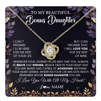 Love Knot Necklace 18K Yellow Gold Finish | 1 | Personalized To My Beautiful Bonus Daughter Necklace From Stepmom Stepdad Promise Necklace Birthday Gift For Stepddaughter Graduation Christmas Message Card | teecentury