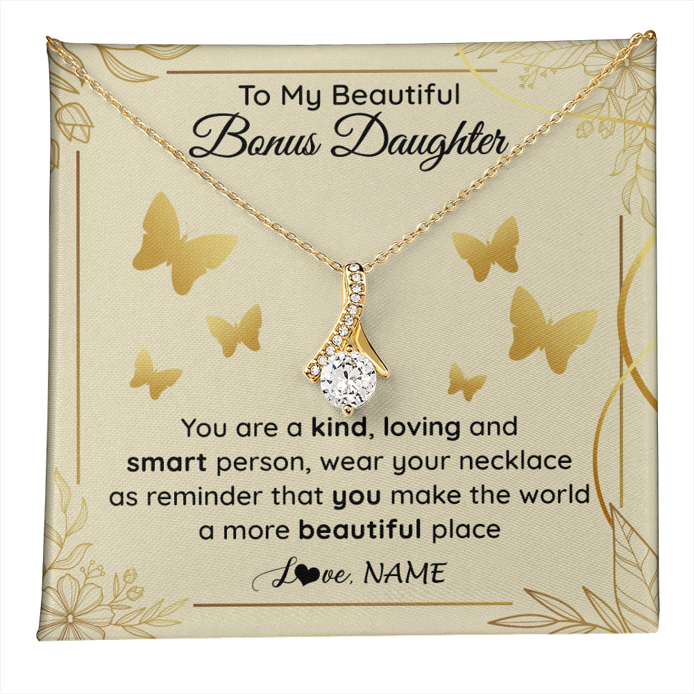 Alluring Beauty Necklace 18K Yellow Gold Finish | 1 | Personalized To My Beautiful Bonus Daughter Necklace From Stepmom You Are A Kind Loving Stepddaughter Birthday Gifts Christmas Customized Gift Box Message Card | teecentury