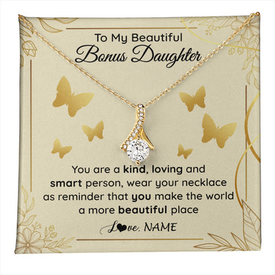 Alluring Beauty Necklace 18K Yellow Gold Finish | 1 | Personalized To My Beautiful Bonus Daughter Necklace From Stepmom You Are A Kind Loving Stepddaughter Birthday Gifts Christmas Customized Gift Box Message Card | teecentury