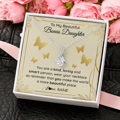 Alluring Beauty Necklace 14K White Gold Finish | 2 | Personalized To My Beautiful Bonus Daughter Necklace From Stepmom You Are A Kind Loving Stepddaughter Birthday Gifts Christmas Customized Gift Box Message Card | teecentury