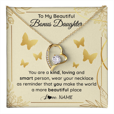 Forever Love Necklace 18K Yellow Gold Finish | 1 | Personalized To My Beautiful Bonus Daughter Necklace From Stepmom You Are A Kind Loving Stepddaughter Birthday Gifts Christmas Customized Gift Box Message Card | teecentury