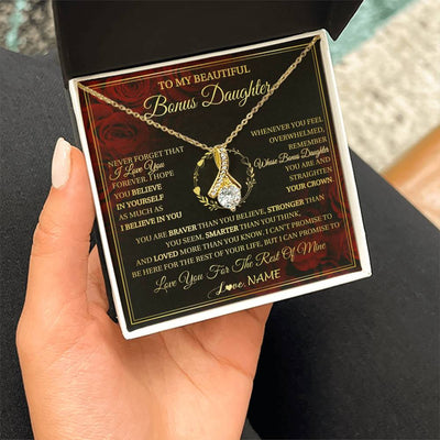 Alluring Beauty Necklace 18K Yellow Gold Finish | 2 | Personalized To My Beautiful Bonus Daughter Necklace Gift From Stepmom Dad I Love You Bonus Daughter Birthday Gifts Christmas Customized Gift Box Message Card | teecentury