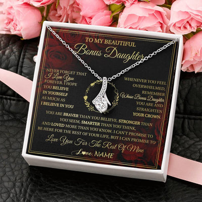 Alluring Beauty Necklace 14K White Gold Finish | 2 | Personalized To My Beautiful Bonus Daughter Necklace Gift From Stepmom Dad I Love You Bonus Daughter Birthday Gifts Christmas Customized Gift Box Message Card | teecentury