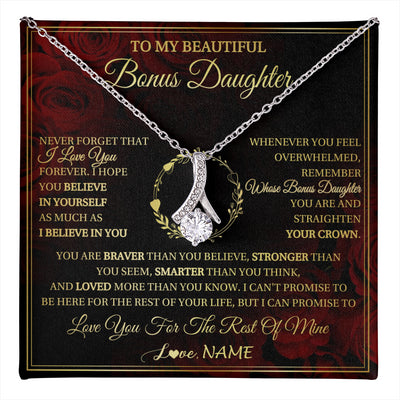 Alluring Beauty Necklace 14K White Gold Finish | 1 | Personalized To My Beautiful Bonus Daughter Necklace Gift From Stepmom Dad I Love You Bonus Daughter Birthday Gifts Christmas Customized Gift Box Message Card | teecentury