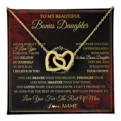 Interlocking Hearts Necklace 18K Yellow Gold Finish | 1 | Personalized To My Beautiful Bonus Daughter Necklace Gift From Stepmom Dad I Love You Bonus Daughter Birthday Gifts Christmas Customized Gift Box Message Card | teecentury