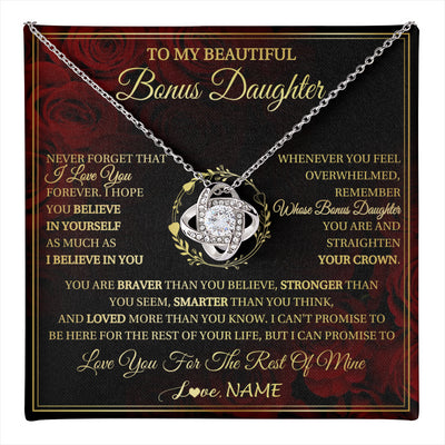 Love Knot Necklace 14K White Gold Finish | 1 | Personalized To My Beautiful Bonus Daughter Necklace Gift From Stepmom Dad I Love You Bonus Daughter Birthday Gifts Christmas Customized Gift Box Message Card | teecentury
