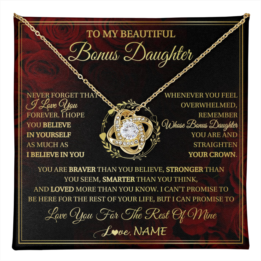 Love Knot Necklace 18K Yellow Gold Finish | 1 | Personalized To My Beautiful Bonus Daughter Necklace Gift From Stepmom Dad I Love You Bonus Daughter Birthday Gifts Christmas Customized Gift Box Message Card | teecentury