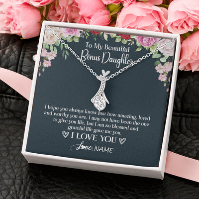 Alluring Beauty Necklace 14K White Gold Finish | 2 | Personalized To My Beautiful Bonus Daughter Necklace I Love You Birthday Gifts Unbiological Daughter Stepdaughter Christmas Customized Gift Box Message Card | teecentury