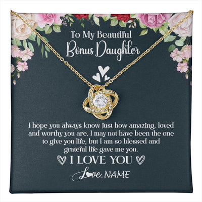 Love Knot Necklace 18K Yellow Gold Finish | 1 | Personalized To My Beautiful Bonus Daughter Necklace I Love You Birthday Gifts Unbiological Daughter Stepdaughter Christmas Customized Gift Box Message Card | teecentury