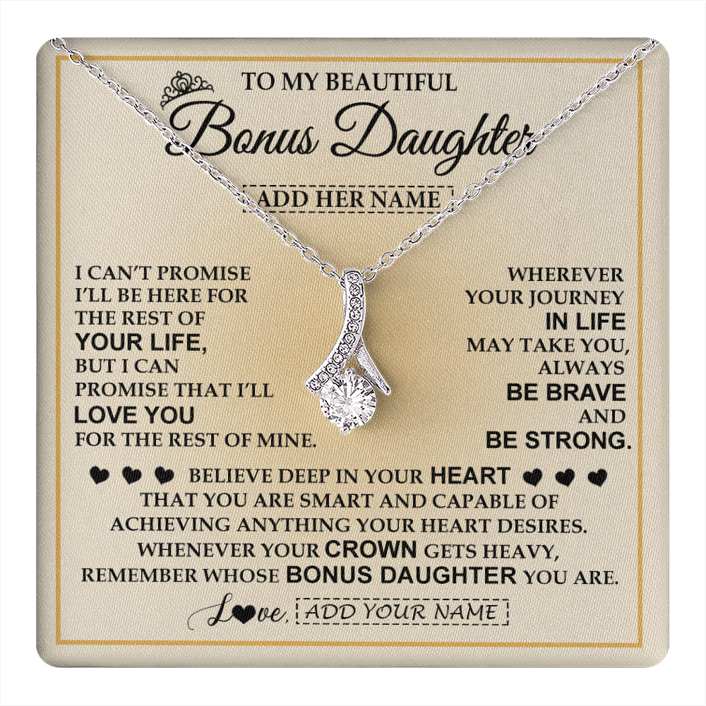 Alluring Beauty Necklace 14K White Gold Finish | 1 | Personalized To My Beautiful Bonus Daughter Necklace Jewelry Present For Women Stepddaughter Birthday Mother's Day Wedding Day Christmas Gift Box Message Card | teecentury